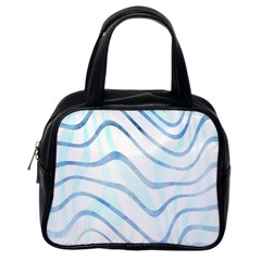 Faded Denim Blue Abstract Stripes On White Classic Handbag (one Side) by SpinnyChairDesigns