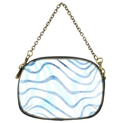 Faded Denim Blue Abstract Stripes On White Chain Purse (one Side) by SpinnyChairDesigns