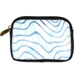 Faded Denim Blue Abstract Stripes on White Digital Camera Leather Case Front