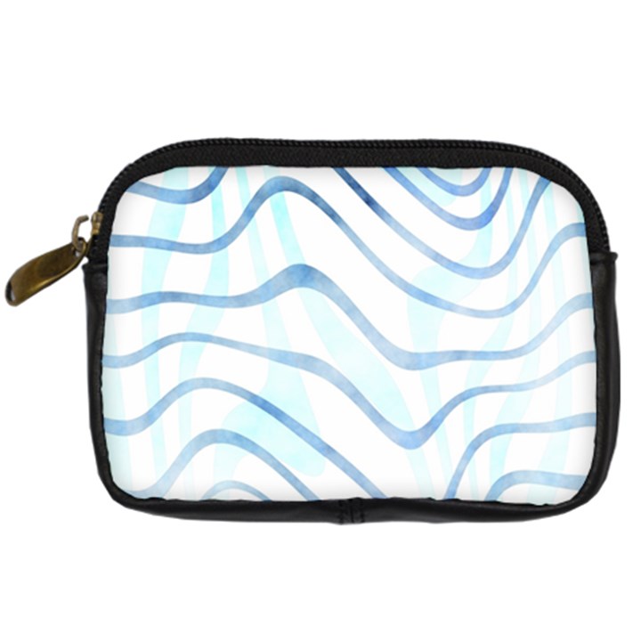 Faded Denim Blue Abstract Stripes on White Digital Camera Leather Case