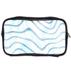 Faded Denim Blue Abstract Stripes On White Toiletries Bag (one Side) by SpinnyChairDesigns