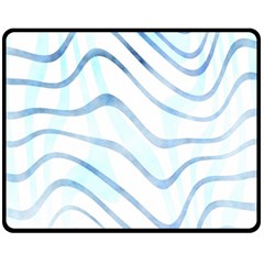 Faded Denim Blue Abstract Stripes On White Fleece Blanket (medium)  by SpinnyChairDesigns