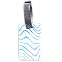 Faded Denim Blue Abstract Stripes On White Luggage Tag (two Sides) by SpinnyChairDesigns