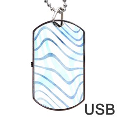 Faded Denim Blue Abstract Stripes On White Dog Tag Usb Flash (two Sides) by SpinnyChairDesigns