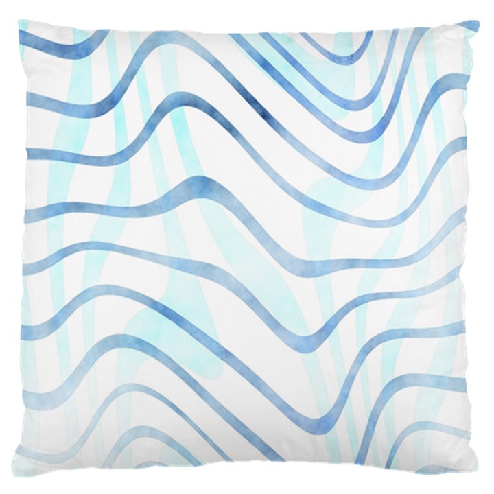 Faded Denim Blue Abstract Stripes on White Large Cushion Case (Two Sides)