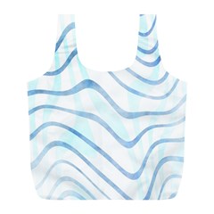 Faded Denim Blue Abstract Stripes On White Full Print Recycle Bag (l) by SpinnyChairDesigns