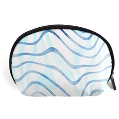 Faded Denim Blue Abstract Stripes On White Accessory Pouch (large) by SpinnyChairDesigns