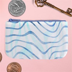 Faded Denim Blue Abstract Stripes On White Large Coin Purse by SpinnyChairDesigns