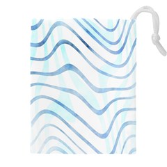 Faded Denim Blue Abstract Stripes On White Drawstring Pouch (4xl) by SpinnyChairDesigns