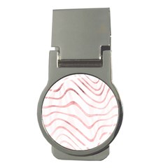 Pink Abstract Stripes On White Money Clips (round)  by SpinnyChairDesigns