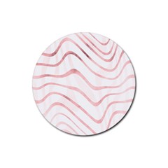 Pink Abstract Stripes On White Rubber Coaster (round) 