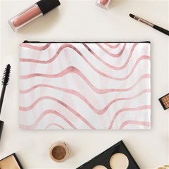 Pink Abstract Stripes On White Cosmetic Bag (large) by SpinnyChairDesigns