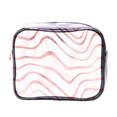 Pink Abstract Stripes On White Mini Toiletries Bag (one Side) by SpinnyChairDesigns