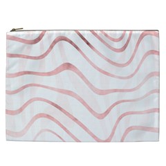 Pink Abstract Stripes On White Cosmetic Bag (xxl) by SpinnyChairDesigns