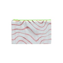 Pink Abstract Stripes On White Cosmetic Bag (xs) by SpinnyChairDesigns