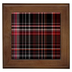 Red Black White Plaid Stripes Framed Tile by SpinnyChairDesigns