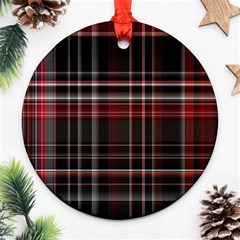 Red Black White Plaid Stripes Ornament (round) by SpinnyChairDesigns