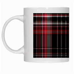 Red Black White Plaid Stripes White Mugs by SpinnyChairDesigns