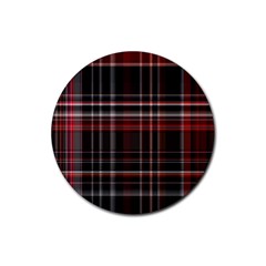 Red Black White Plaid Stripes Rubber Coaster (round) 