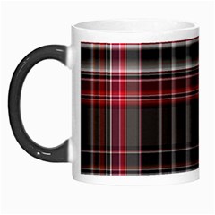 Red Black White Plaid Stripes Morph Mugs by SpinnyChairDesigns