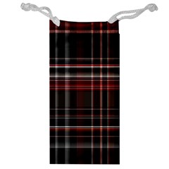 Red Black White Plaid Stripes Jewelry Bag by SpinnyChairDesigns