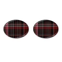 Red Black White Plaid Stripes Cufflinks (oval) by SpinnyChairDesigns