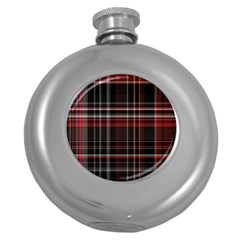 Red Black White Plaid Stripes Round Hip Flask (5 Oz) by SpinnyChairDesigns