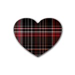 Red Black White Plaid Stripes Rubber Coaster (Heart)  Front