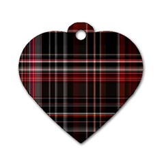 Red Black White Plaid Stripes Dog Tag Heart (two Sides) by SpinnyChairDesigns