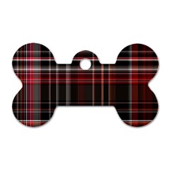 Red Black White Plaid Stripes Dog Tag Bone (one Side) by SpinnyChairDesigns