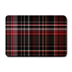 Red Black White Plaid Stripes Small Doormat  by SpinnyChairDesigns