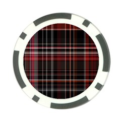 Red Black White Plaid Stripes Poker Chip Card Guard by SpinnyChairDesigns