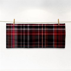 Red Black White Plaid Stripes Hand Towel by SpinnyChairDesigns