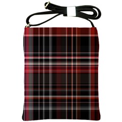 Red Black White Plaid Stripes Shoulder Sling Bag by SpinnyChairDesigns