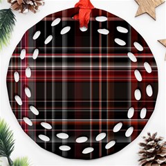 Red Black White Plaid Stripes Ornament (round Filigree) by SpinnyChairDesigns