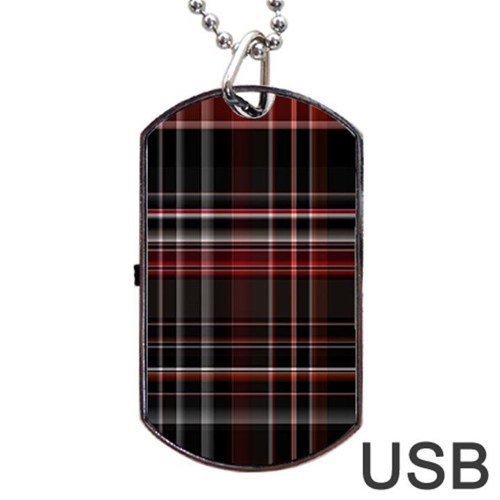 Red Black White Plaid Stripes Dog Tag USB Flash (One Side)