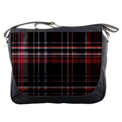 Red Black White Plaid Stripes Messenger Bag by SpinnyChairDesigns