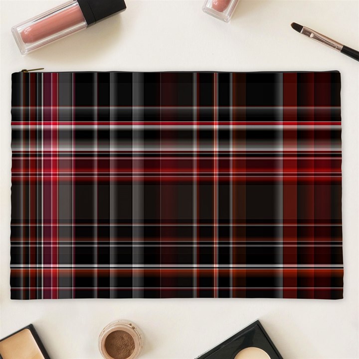 Red Black White Plaid Stripes Cosmetic Bag (XXL)