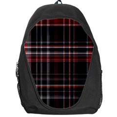 Red Black White Plaid Stripes Backpack Bag by SpinnyChairDesigns