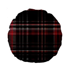 Red Black White Plaid Stripes Standard 15  Premium Round Cushions by SpinnyChairDesigns