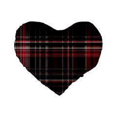 Red Black White Plaid Stripes Standard 16  Premium Heart Shape Cushions by SpinnyChairDesigns