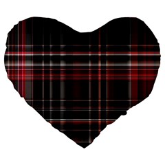 Red Black White Plaid Stripes Large 19  Premium Heart Shape Cushions by SpinnyChairDesigns