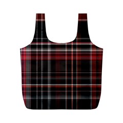 Red Black White Plaid Stripes Full Print Recycle Bag (m) by SpinnyChairDesigns