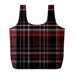 Red Black White Plaid Stripes Full Print Recycle Bag (l) by SpinnyChairDesigns