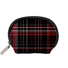 Red Black White Plaid Stripes Accessory Pouch (small) by SpinnyChairDesigns