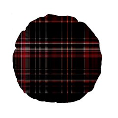 Red Black White Plaid Stripes Standard 15  Premium Flano Round Cushions by SpinnyChairDesigns