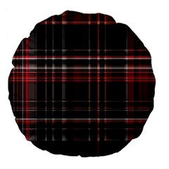 Red Black White Plaid Stripes Large 18  Premium Flano Round Cushions by SpinnyChairDesigns