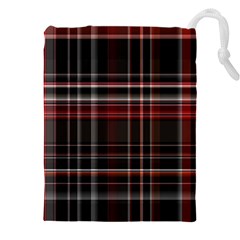 Red Black White Plaid Stripes Drawstring Pouch (5xl) by SpinnyChairDesigns