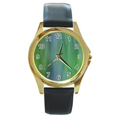 Green Blue Gradient Batik Round Gold Metal Watch by SpinnyChairDesigns