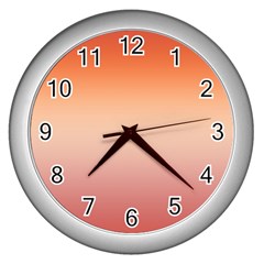 Vermilion Coral Sunset Gradient Ombre Wall Clock (silver) by SpinnyChairDesigns